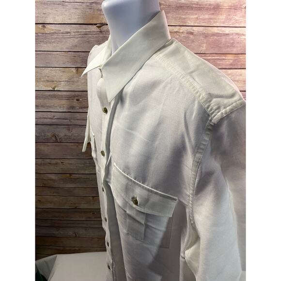 Eddie Bauer Linen Cotton Blend White SS Button Up Men's L 26x30 - Picture 6 of 11